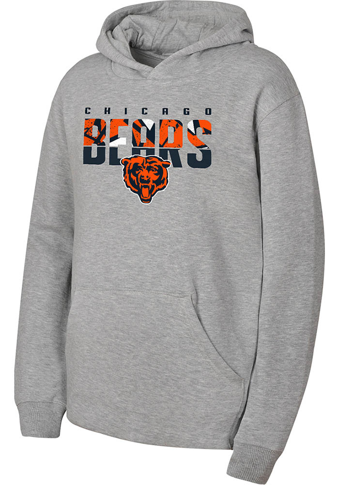 NFL Team Apparel Youth Chicago Bears Gameday Dark Grey Heather Pullover Hoodie, Large, Gray