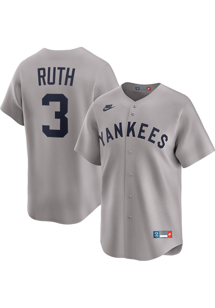 New York Yankees Babe Ruth Nike GREY Throwback Cooperstown Jersey