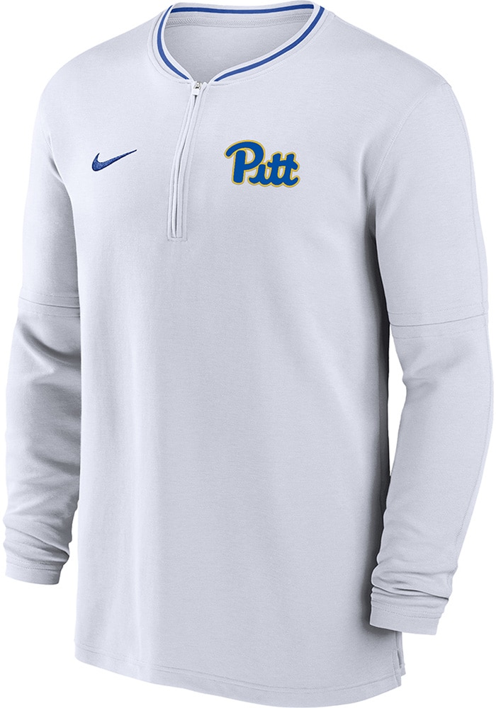Nike Mens WHITE Pitt Panthers Sideline DriFIT Half Zip Gameday