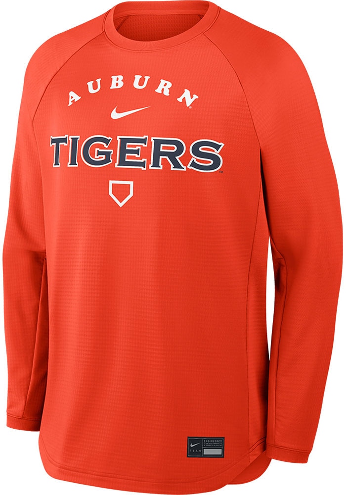 Nike Auburn Tigers Mens Long Sleeve ORANGE Mid Weight Baseball