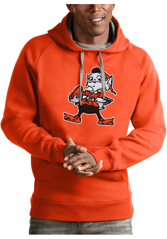 Men's Antigua Orange Cleveland Browns Throwback Logo Victory Pullover Hoodie Size: Small