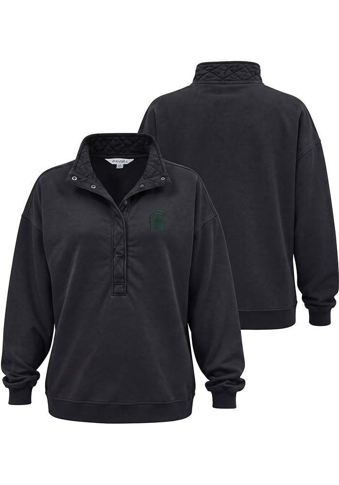 Michigan State Spartans Womens BLACK Quilted Snap Long Sleeve Qtr