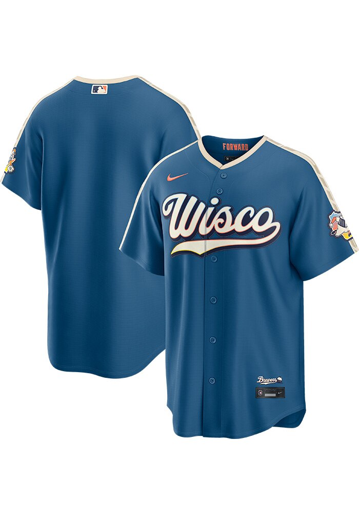 Nike Milwaukee Brewers Mens BLUE City Connect 2.0 Limited Baseball