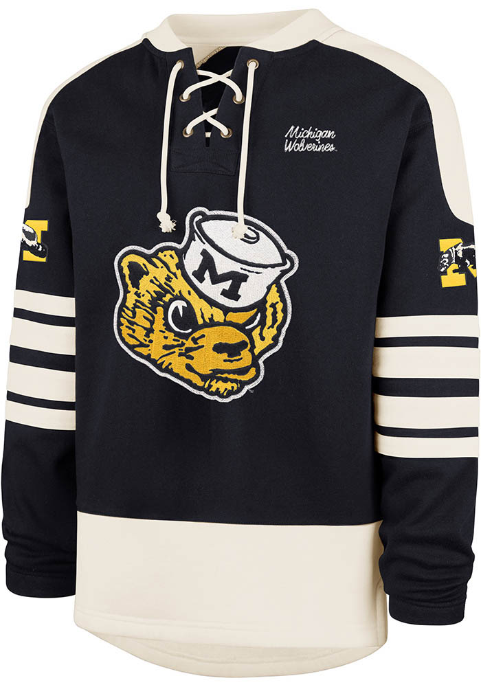 47 Michigan Wolverines Mens BLUE Sweep Check Eternal Lacer Hockey