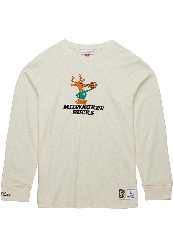 Mitchell and Ness Milwaukee Bucks CREAM Heritage Slub Vintage Logo