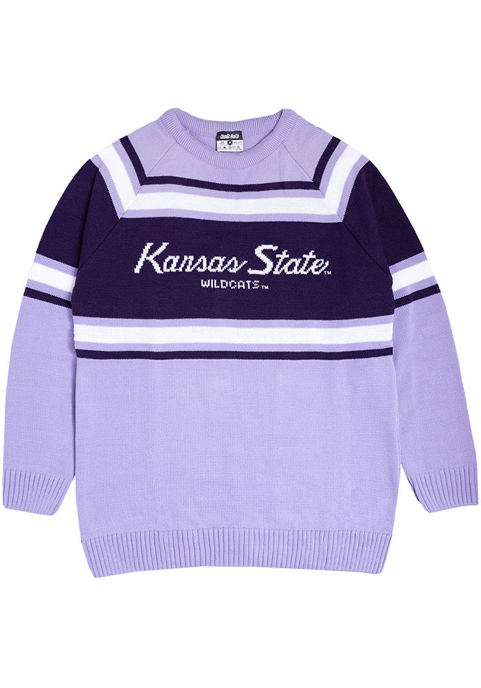 Charlie Hustle Mens LAVENDER K-State Wildcats Script Sweater Long