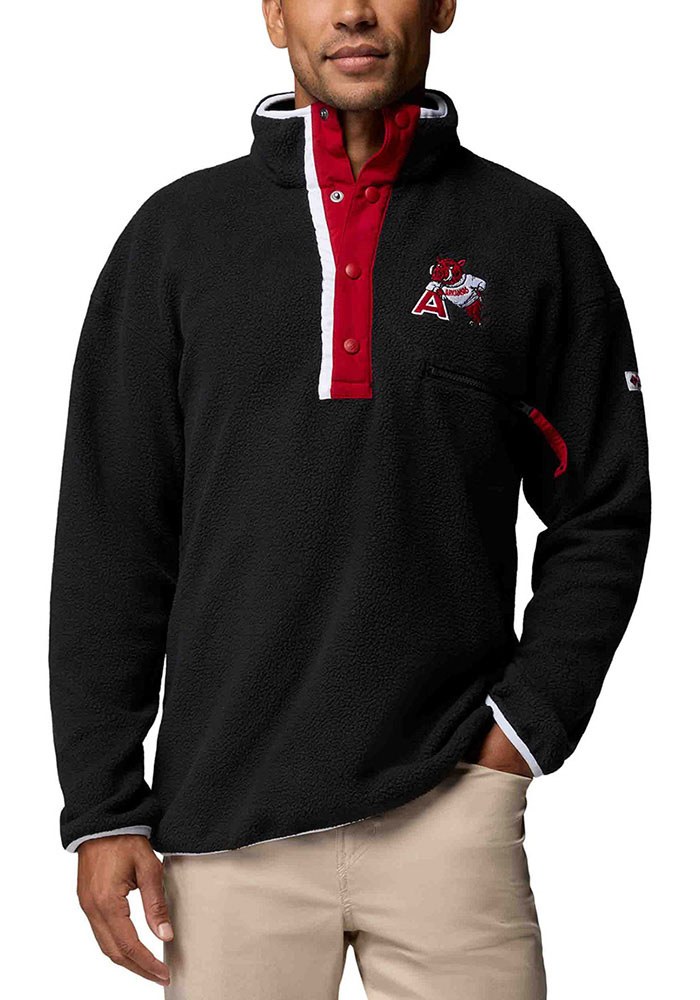 希少 Mサイズ ALOUND WIDE DETACHABLE PULLOVER Columbia Arkansas Razorbacks Mens HelvetiaHalf Snap BLACK Pullover