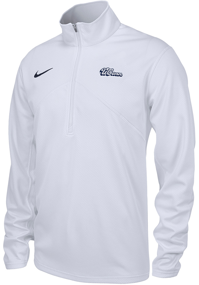 Nike Mens White UConn Huskies Script Long Sleeve Qtr Zip Pullover