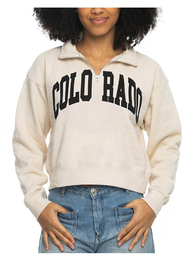 Colorado Buffaloes Womens SAND Cropped Sport Fleece Long Sleeve