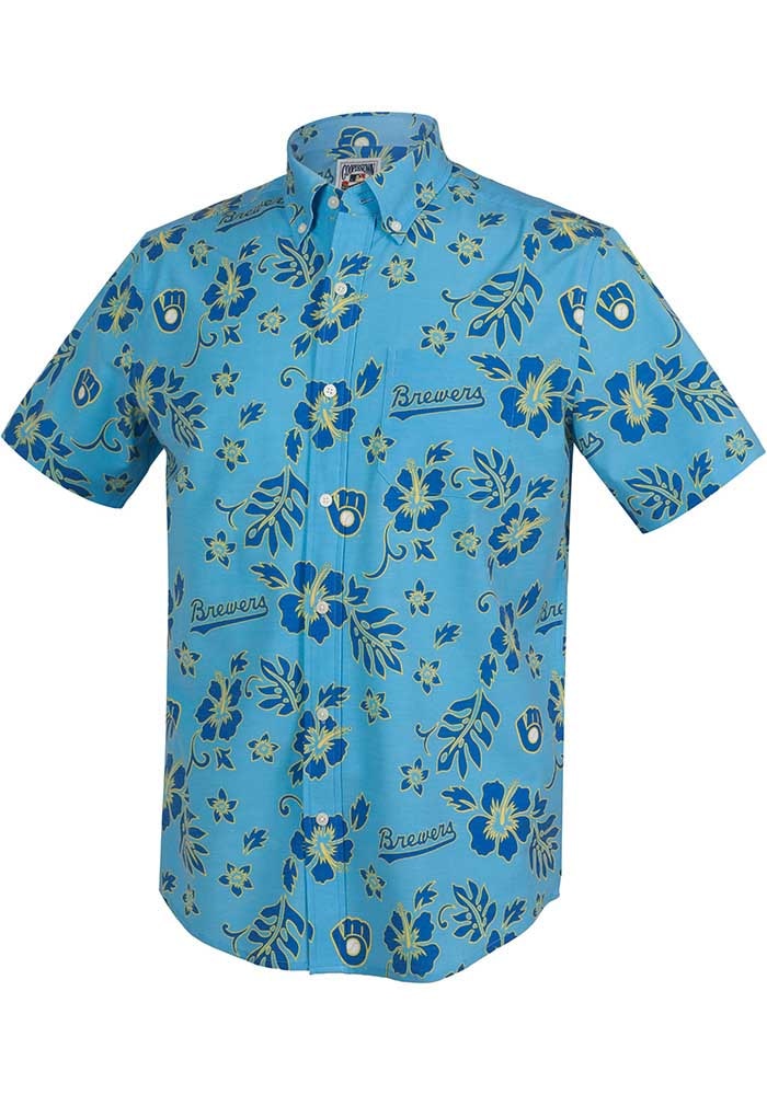 brewers dress shirt Mlb Milwaukee GAME DAY Performance Button Front The iconic Milwaukee Brewers Cutter Milwaukee Brewers Mens Blue Bat