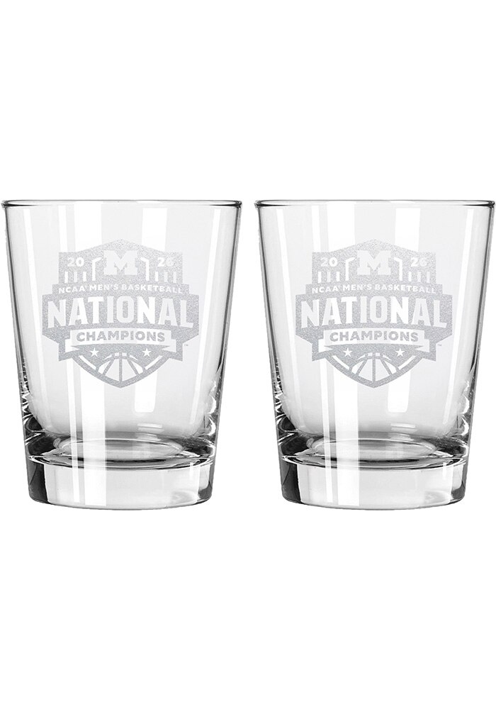Michigan Wolverines White MBB National Champs 2026 2 Pack 15oz Etched Rock  Glass - 886754236