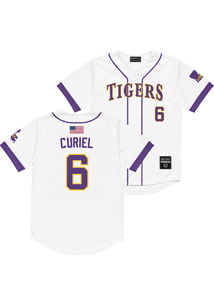 Derek Curiel LSU Tigers Mens White NIL Name and Number - 89761807