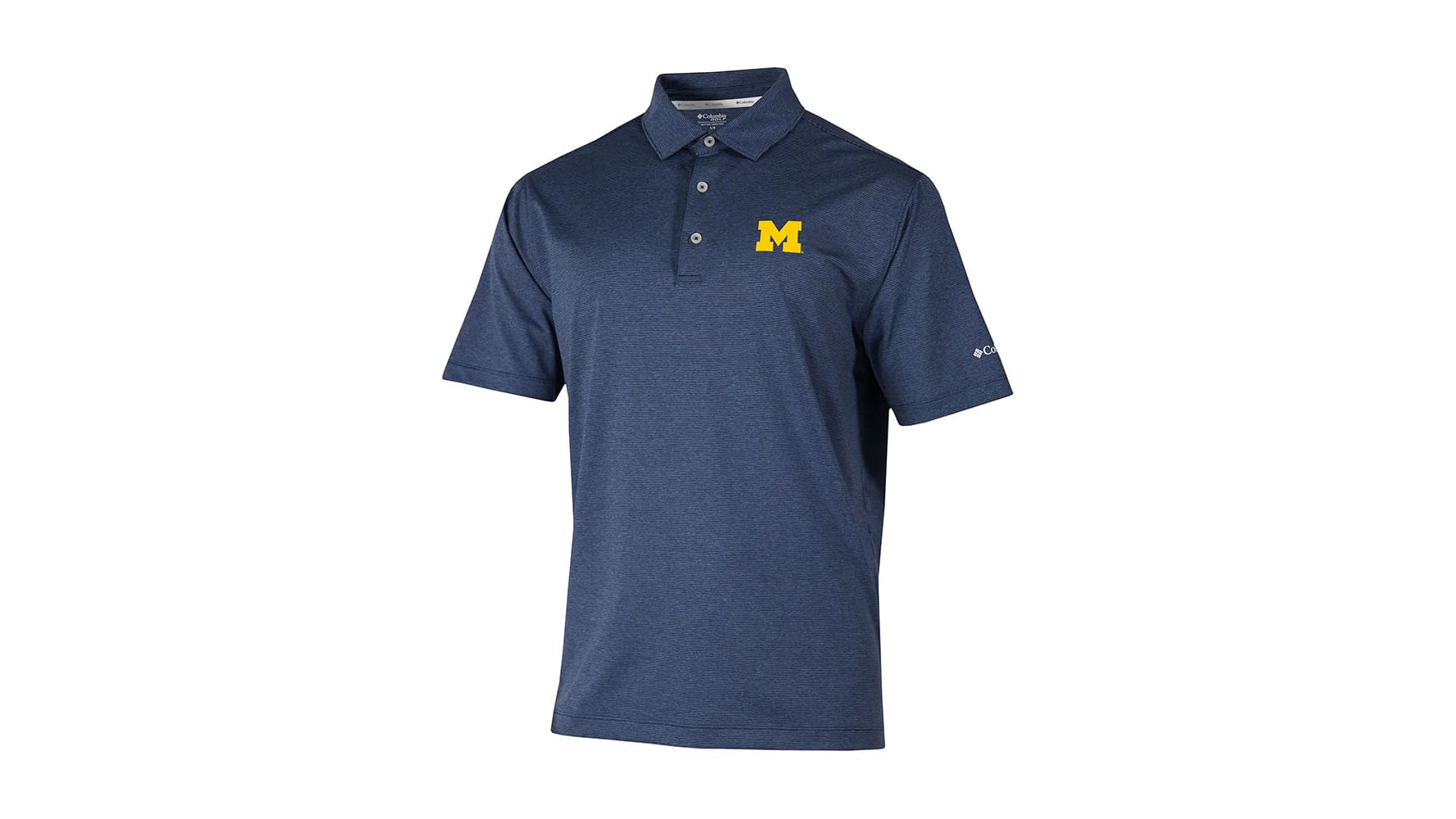 michigan dress shirt Cutter & Buck Michigan Wolverines Advantage Eco Tri-Blend Pique Mens Long Sleeve Knitted Button Up Shirt in Liberty Navy
