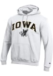Main image for Mens Iowa Hawkeyes White Champion Vault Arch Mascot Hooded Sweatshirt