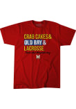 Main image for Maryland Terrapins Red BreakingT Crab Cakes And Old Bay Lacrosse Stack Short Sleeve Fashion T Shir..