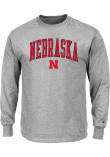 Main image for Mens Grey Nebraska Cornhuskers Arch Mascot Big and Tall Long Sleeve T-Shirt