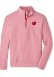 Main image for Mens Wisconsin Badgers Red Peter Millar Perth Sugar Stripe Qtr Zip Pullover
