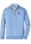 Main image for Peter Millar Chicago Cubs Mens Light Blue Autumn Crest Suede Trim Long Sleeve Qtr Zip Pullover