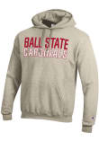 Main image for Mens Ball State Cardinals Oatmeal Champion Stacked Powerblend Hooded Sweatshirt