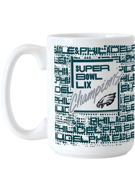 Philadelphia Eagles White 2024 Super Bowl Champions 15oz Roster Ceramic ...