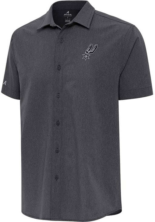 custom dress shirts san antonio Men's Antigua Black San Antonio Spurs Activate Woven Short Sleeve Button-Up Shirt Size: 2XL