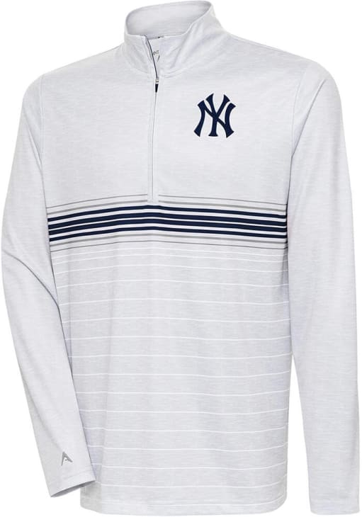 Antigua New York Yankees Mens GREY/NAVY Bullseye QZ Pullover