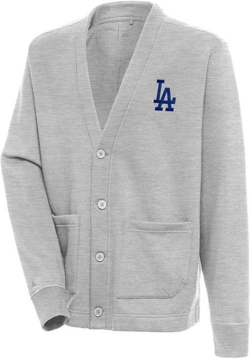 Los Angeles Dodgers Mens Antigua GREY Victory Cardigan Long Sleeve