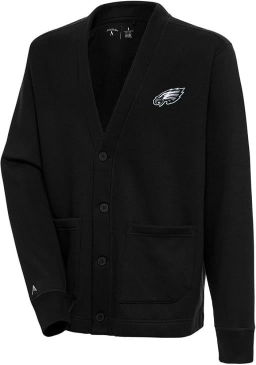 Philadelphia Eagles Mens Antigua BLACK Victory Cardigan Long Sleeve Sweater - 133065784 Philadelphia Eagles Mens Antigua BLACK Victory Cardigan Long Sleeve Sweater - 133065784
