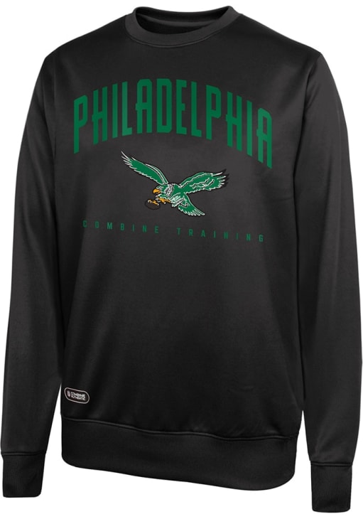 Philadelphia Eagles Mens BLACK Base Crew Retro Team Long Sleeve