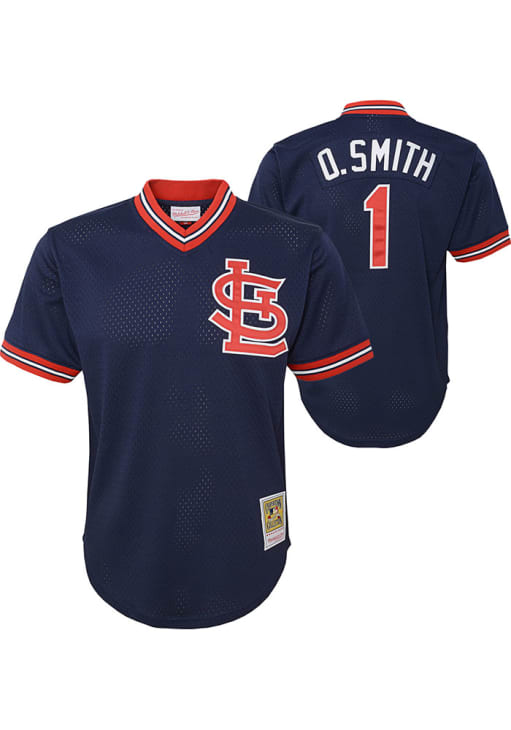 St Louis Cardinals Ozzie Smith Youth NAVY Mesh BP Baseball Jersey