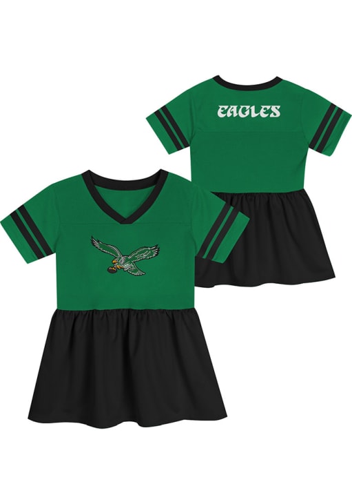 Philadelphia Eagles Baby Girls Kelly Green Retro Stadium Lights Short Sleeve Dress, Kelly Green, 100% POLYESTER, Size 24M