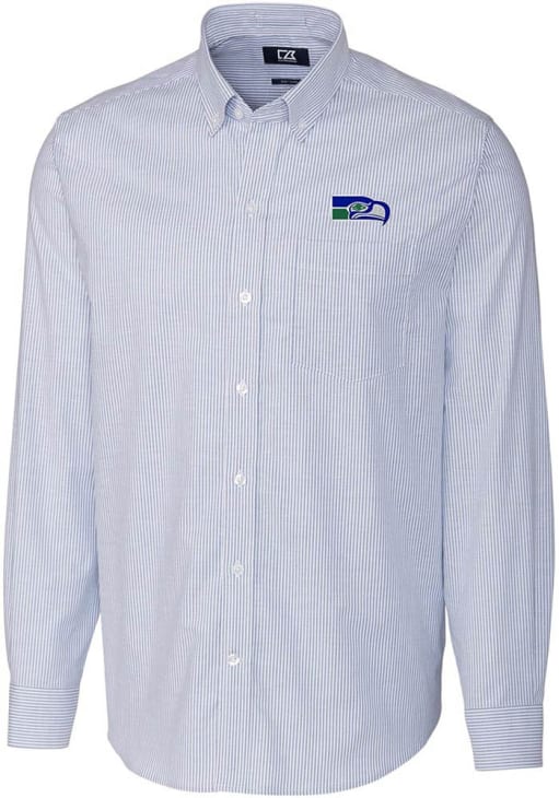 seahawks dress shirt Men's Cutter & Buck Powder Blue Seattle Seahawks Throwback Logo Stretch Oxford Stripe Long Sleeve Button Down Shirt Size: Small