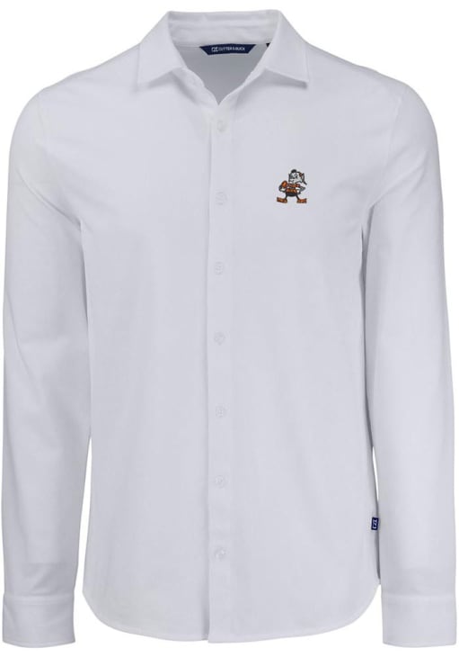 cleveland browns dress shirt Cleveland Browns Mens Cutter and Buck White Historic Advantage Soft Pique  Long Sleeve Dress Shirt