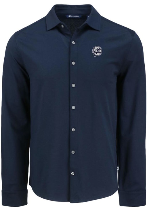 new york yankees dress shirt New York Yankees Cutter & Buck Easy Care Stretch Oxford Womens Long Sleeve Button Down Shirt
