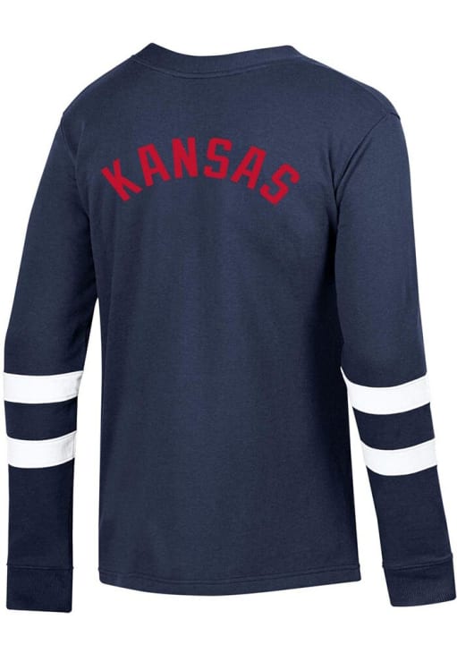 Kansas Jayhawks Mens Champion NAVY Super Fan Cardigan Long Sleeve Sweater -  147502335