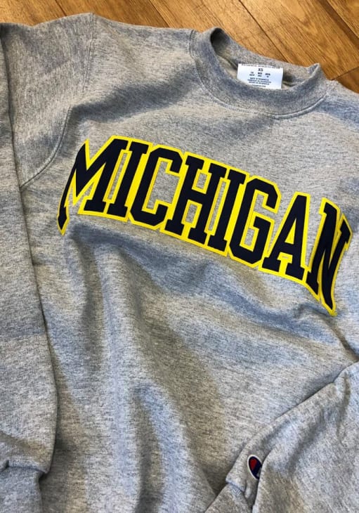 Champion Michigan Wolverines Mens HEATHER GREY Arch Logo Crew