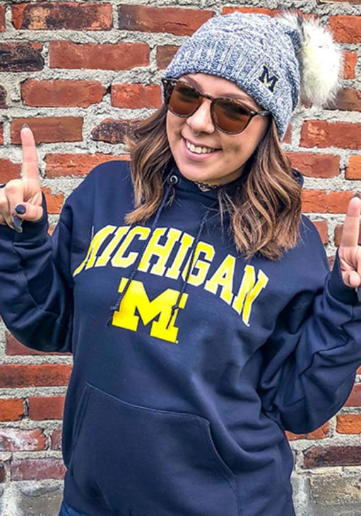 Champion Michigan Wolverines Mens BLUE Arch Mascot Hoodie - 14753770