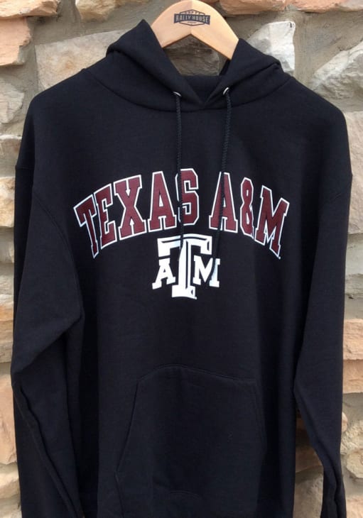 Champion Texas A&M Aggies Mens BLACK Arch Mascot Hoodie - 14753845