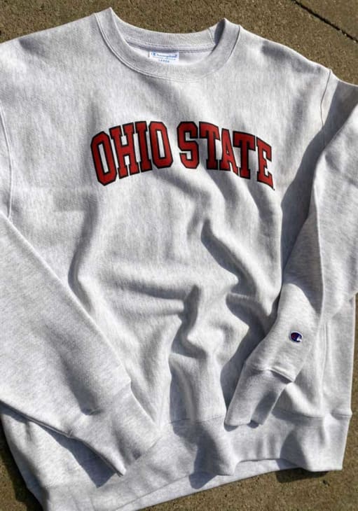 Champion Mens GREY Ohio State Buckeyes Reverse Weave Long Sleeve