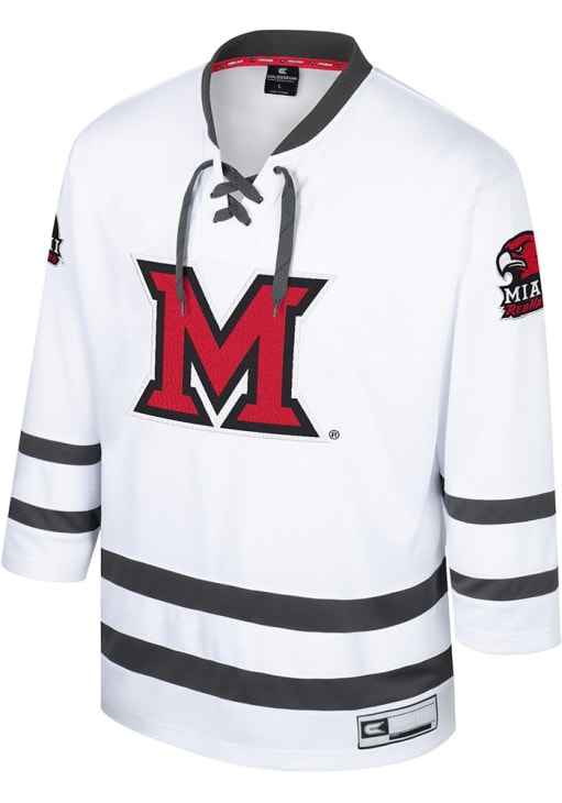 Colosseum Miami RedHawks Mens White On The Ice Hockey Jersey