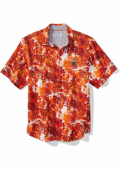 men's orange short sleeve dress shirt Tropea Linen Orange Short Sleeve Shirt