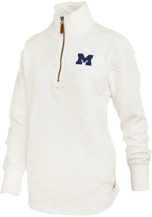 Michigan Wolverines Pressbox Womens White Harriet Long Sleeve Qtr