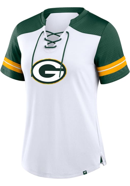 Women's Fanatics White/Green Green Bay Packers Foiled Primary Lace-Up T-Shirt Size: Medium