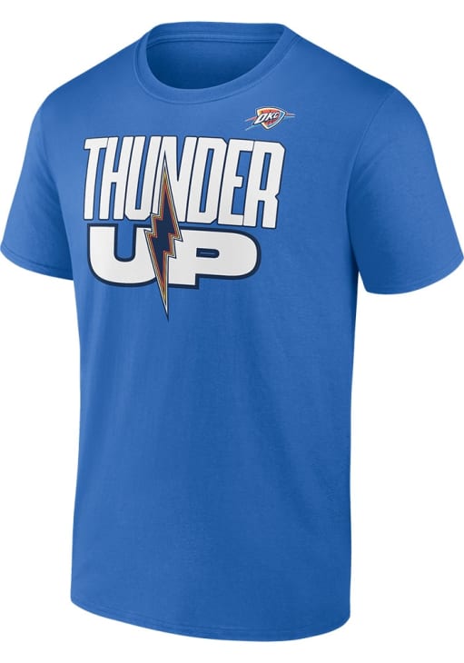 okc thunder dress shirt Fanatics Men's Oklahoma City Thunder 2025 Conference Finals Participants Playoff Charging Foul Cotton Short Sleeve T-Shirt