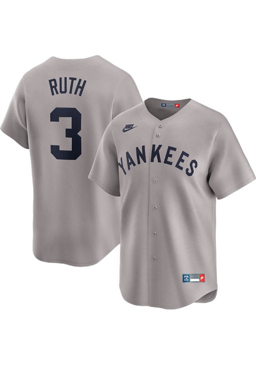 New York Yankees Babe Ruth Nike GREY Throwback Cooperstown Jersey