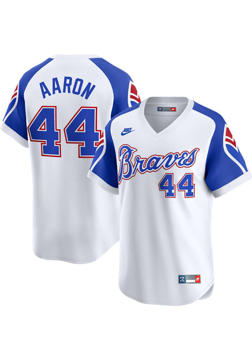 Atlanta Braves Hank Aaron Nike WHITE Throwback Cooperstown Jersey