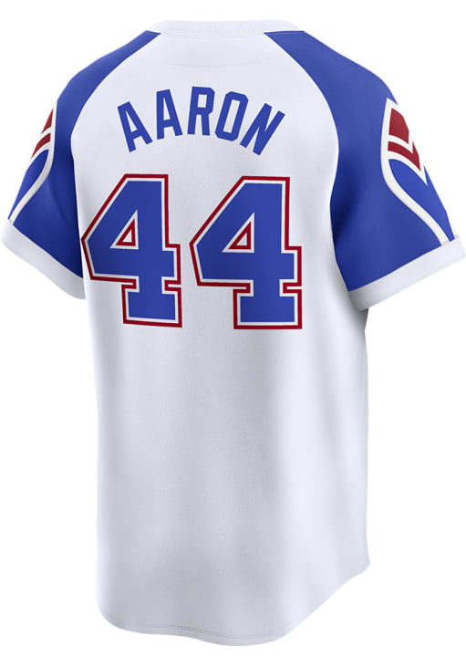 Atlanta Braves Hank Aaron Nike WHITE Throwback Cooperstown Jersey