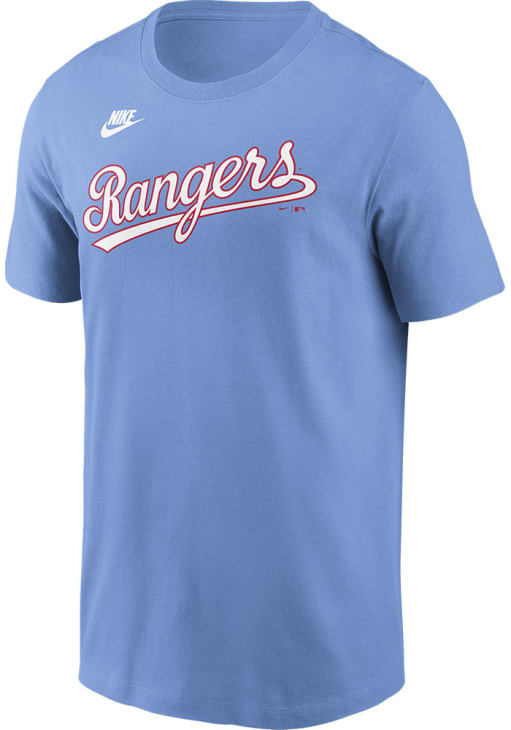 Texas Rangers Light Nike Texas Rangers LIGHT BLUE Cooperstown Team Wordmark Short Sleeve T ...