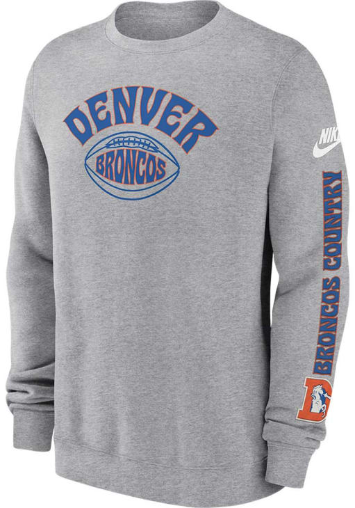 Nike Denver Broncos Mens GREY Rewind Crew Sweatshirt - 173204566