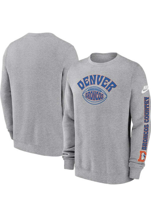 Nike Denver Broncos Mens GREY Rewind Crew Sweatshirt - 173204566